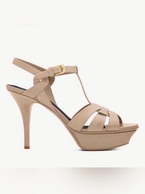 BNIB Authentic Saint Laurent Tribute 85 Sandals 40.5 Dark Beige Smooth Leather